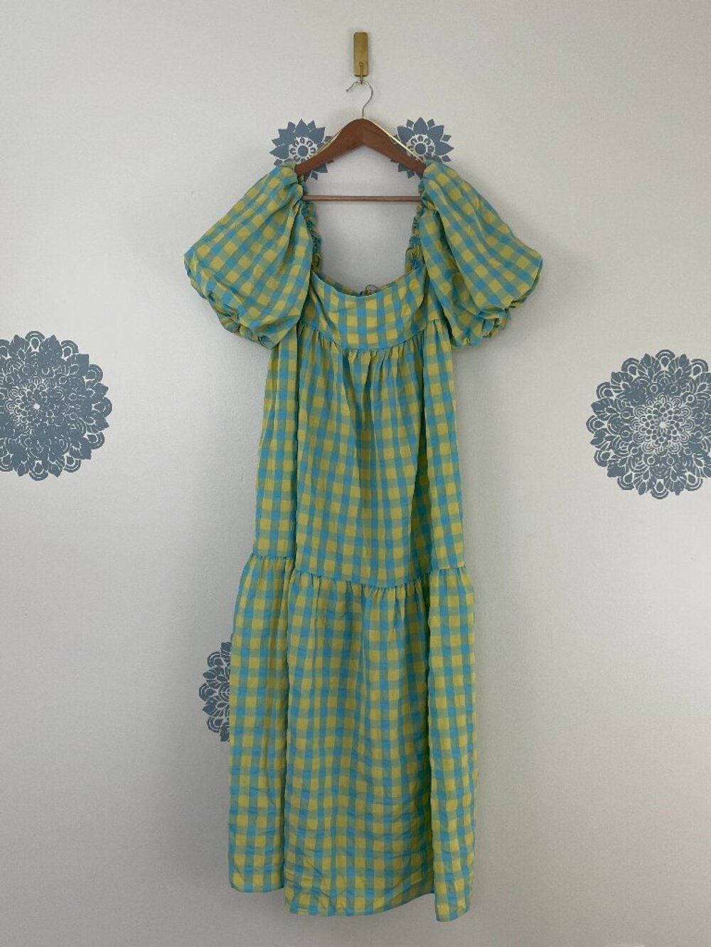 Zara Voluminous Sleeve Plaid Checkered Maxi Dress Size XL